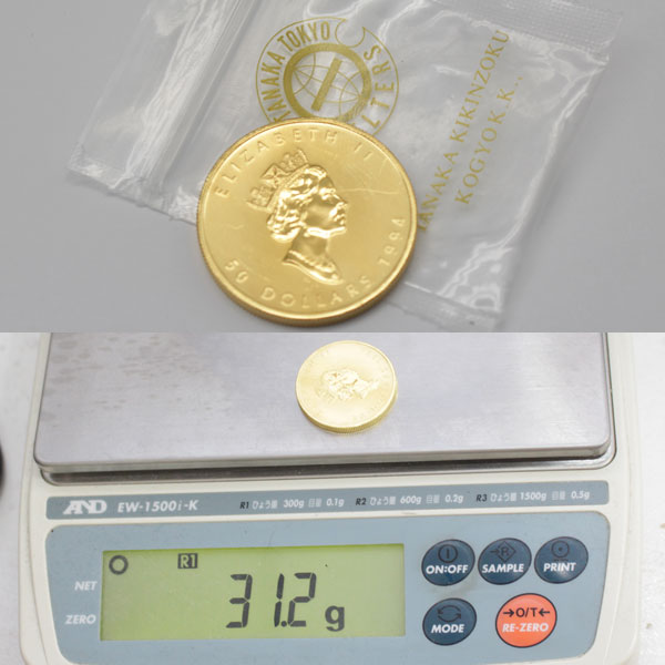 1994年 31.2g カナダ王室造幣局発行 24金 メイプル金貨 純金 1 OZ 9999 K243