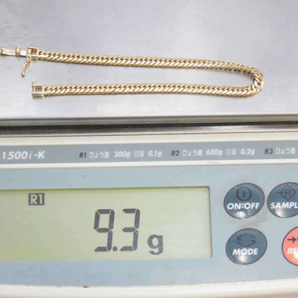 極美品 18金 刻印あり 9.3g 幅4mm 長さ18cm 2面カット喜平ブレスレット No163