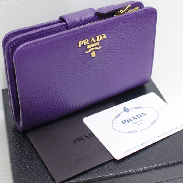 極美品 PRADA プラダ ラウンドファスナー財布 1M1225 サフィアーノ 紫1