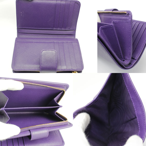 極美品 PRADA プラダ ラウンドファスナー財布 1M1225 サフィアーノ 紫
