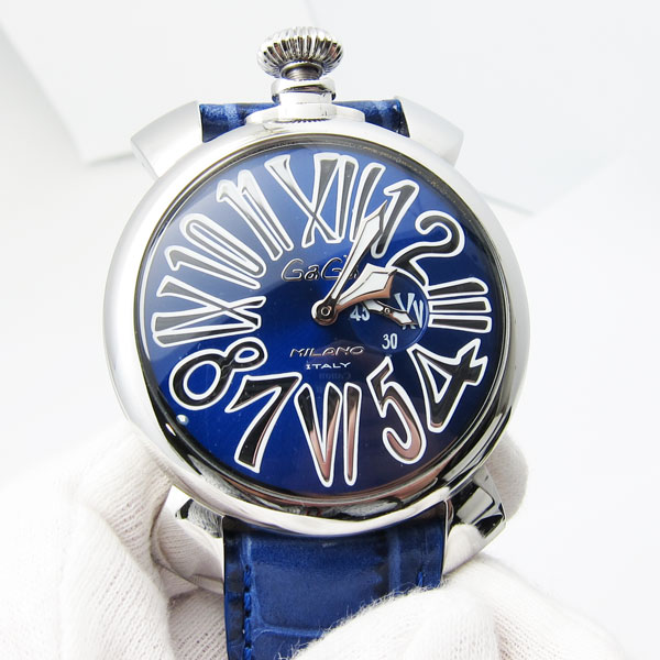 ガガミラノ マヌアーレ スリム 46MM クオーツ 腕時計 型押しカーフレザー パープル 紫 5085.03 箱付 訳あり GaGa MILANO（新品・未使用品）