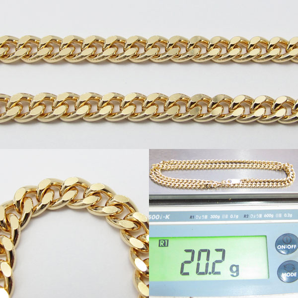 美品 18金 K18 20.2g 幅4mm 長さ40cm 2面カット喜平ネックレス 地金 No82