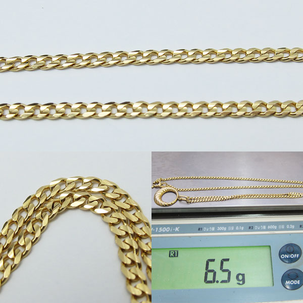 美品 18金 K18 6.5g 幅2mm 長さ45cm 4面カット喜平ネックレス K18YG No62