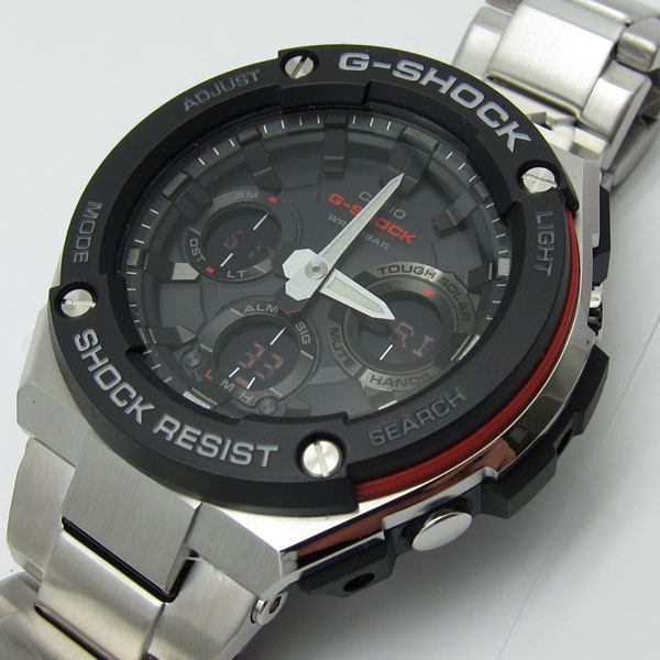 新品同様 カシオ Gショック ソーラー 腕時計 黒 シルバー GST-S100D1