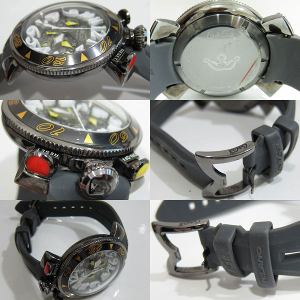 美品 GaGa MILANO ガガミラノ クロノグラフ 腕時計 MM48 ラバーベルト グレー2
