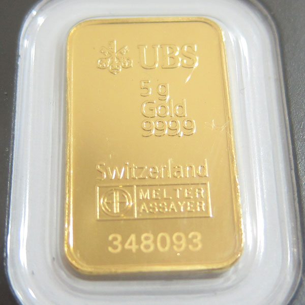 未開封 純金 5g K24 999.9 GOLD インゴット UBS 地金 プレート 送料無料3