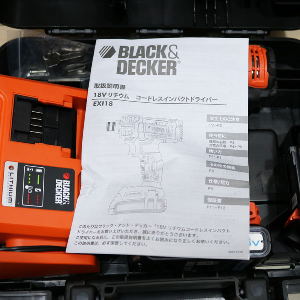 新品 BLACK&DECKER インパクトドライバー EXI18 バッテリー 18V3